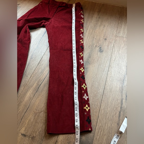 J. McLaughlin Red Maroon Corduroy Pants Star Embroidery Straight Leg Size 4 Boho - Picture 10 of 13
